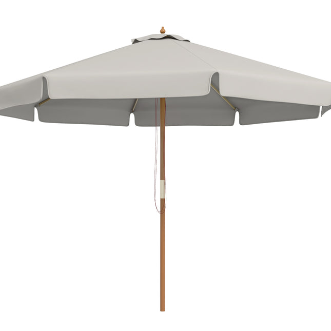 3.3m Wooden Garden Parasol with Grey Canopy - Grey
