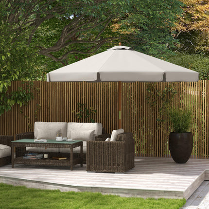 3.3m Wooden Garden Parasol with Grey Canopy - Grey