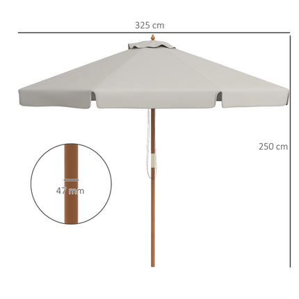 3.3m Wooden Garden Parasol with Grey Canopy - Grey