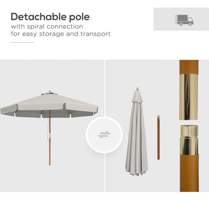 3.3m Wooden Garden Parasol with Grey Canopy - Grey