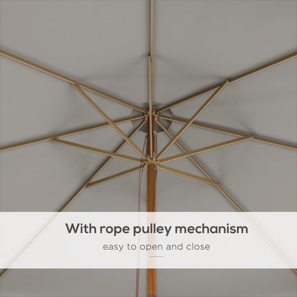 3.3m Wooden Garden Parasol with Grey Canopy - Grey