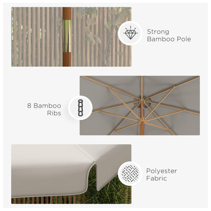 3.3m Wooden Garden Parasol with Grey Canopy - Grey