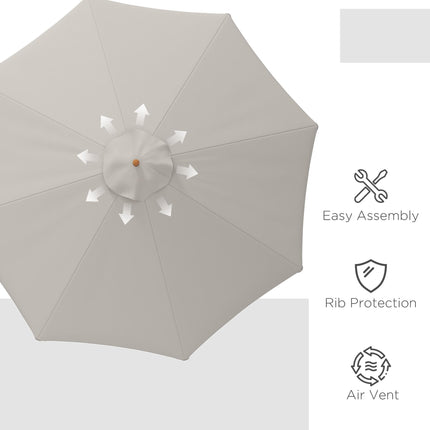3.3m Wooden Garden Parasol with Grey Canopy - Grey