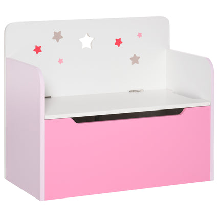 Kids Wooden Toy Storage Chest Chair 2-in-1 with Gas Stay Bar and Safety Hinges 60x30x50cm - Pink