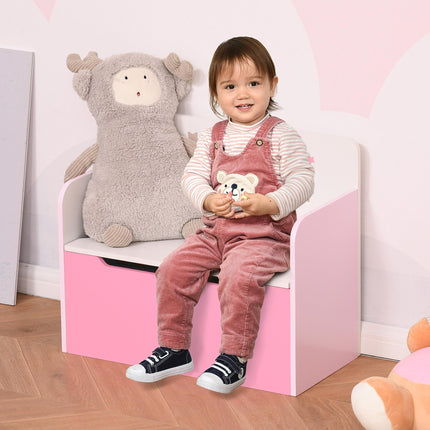 Kids Wooden Toy Storage Chest Chair 2-in-1 with Gas Stay Bar and Safety Hinges 60x30x50cm - Pink