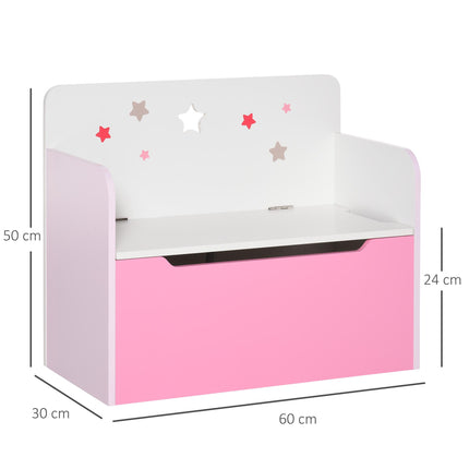 Kids Wooden Toy Storage Chest Chair 2-in-1 with Gas Stay Bar and Safety Hinges 60x30x50cm - Pink