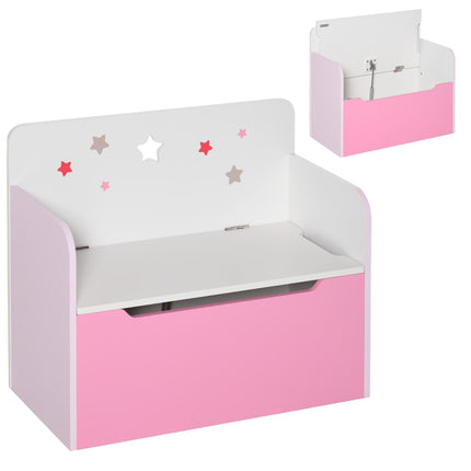 Kids Wooden Toy Storage Chest Chair 2-in-1 with Gas Stay Bar and Safety Hinges 60x30x50cm - Pink