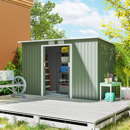 9 x 4.5 Ft Metal Garden Storage Shed with Ventilation and Sliding Doors - Light Green