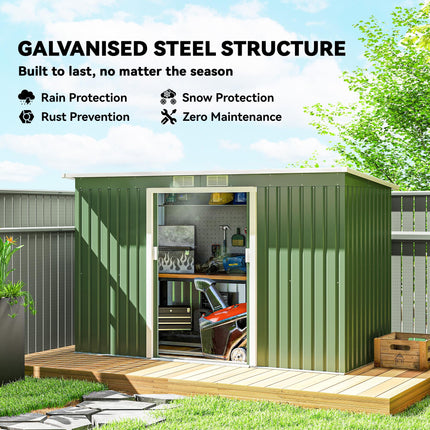 9 x 4.5 Ft Metal Garden Storage Shed with Ventilation and Sliding Doors - Light Green