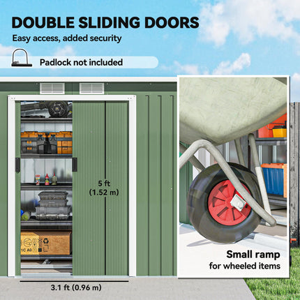 9 x 4.5 Ft Metal Garden Storage Shed with Ventilation and Sliding Doors - Light Green
