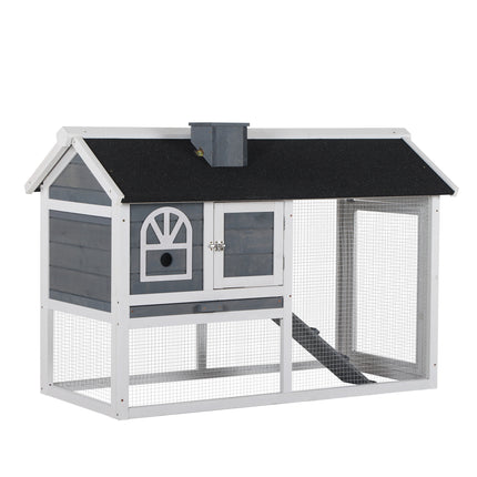 Rabbit Hutch with Run and Pull-Out Tray for Small Animals Indoor Outdoor - Grey