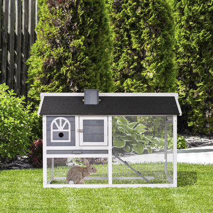 Rabbit Hutch with Run and Pull-Out Tray for Small Animals Indoor Outdoor - Grey