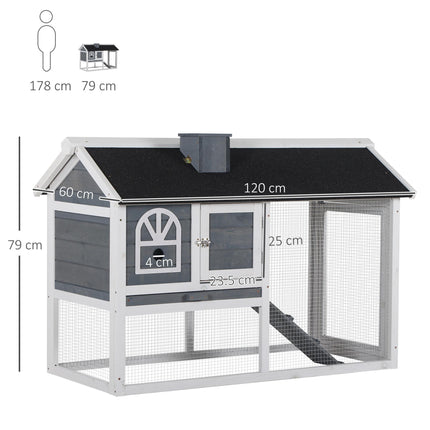 Rabbit Hutch with Run and Pull-Out Tray for Small Animals Indoor Outdoor - Grey