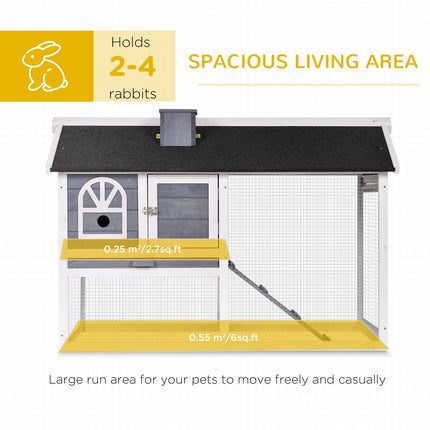 Rabbit Hutch with Run and Pull-Out Tray for Small Animals Indoor Outdoor - Grey