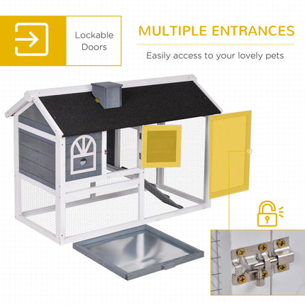 Rabbit Hutch with Run and Pull-Out Tray for Small Animals Indoor Outdoor - Grey
