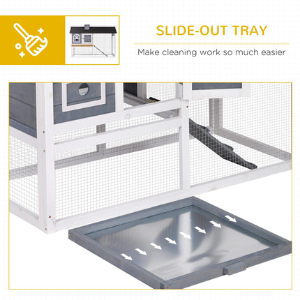 Rabbit Hutch with Run and Pull-Out Tray for Small Animals Indoor Outdoor - Grey