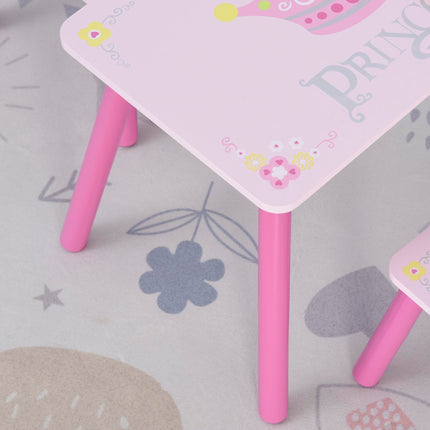 3 Piece Kids Wooden Table and Chair Set with Crown Pattern - Pink
