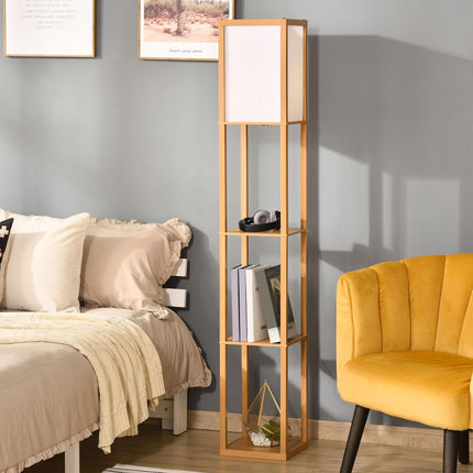 4-Tier Floor Lamp with Storage Shelves for Living Room, Kitchen, Office - Natural