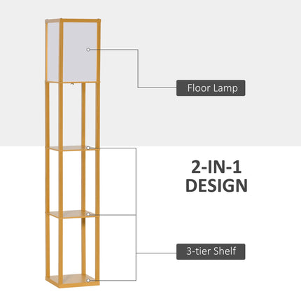 4-Tier Floor Lamp with Storage Shelves for Living Room, Kitchen, Office - Natural