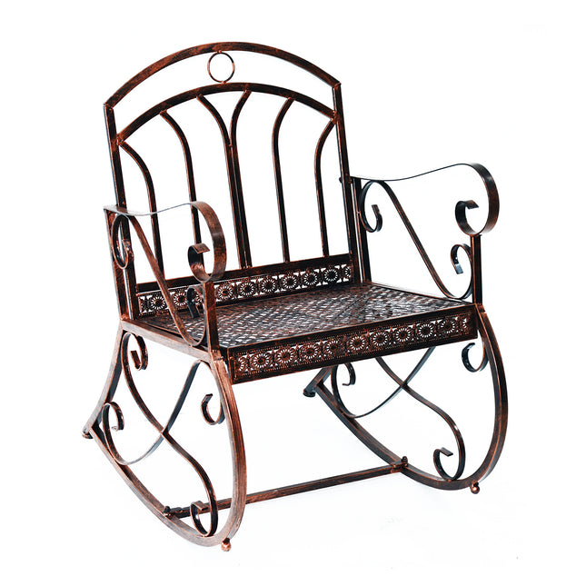Metal Single Rocking Chair 1 Seater Garden Vintage Style - Bronze