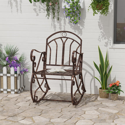 Metal Single Rocking Chair 1 Seater Garden Vintage Style - Bronze