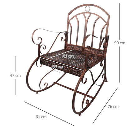 Metal Single Rocking Chair 1 Seater Garden Vintage Style - Bronze