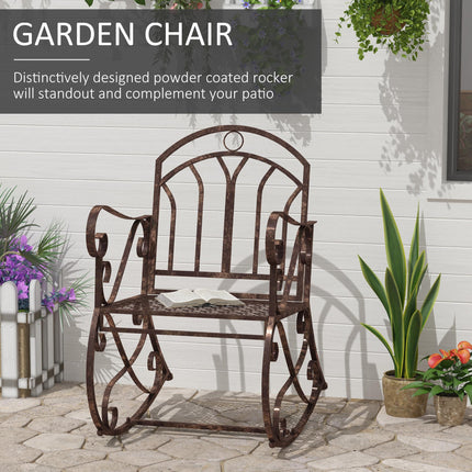Metal Single Rocking Chair 1 Seater Garden Vintage Style - Bronze