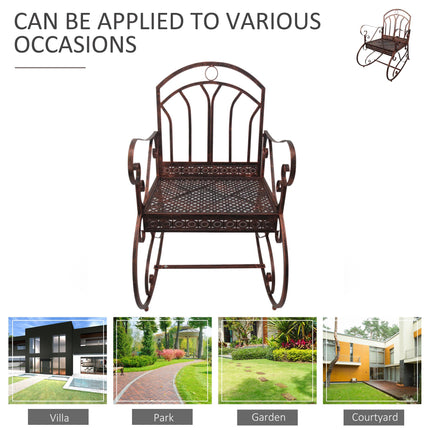 Metal Single Rocking Chair 1 Seater Garden Vintage Style - Bronze