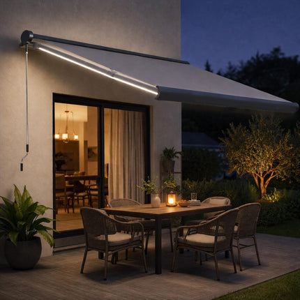Electric Retractable Awning 350x300cm with Remote Control & LED Strip - Grey