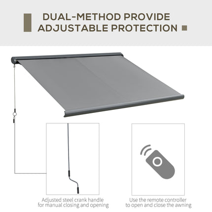 Electric Retractable Awning 350x300cm with Remote Control & LED Strip - Grey