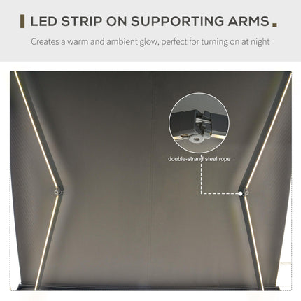 Electric Retractable Awning 350x300cm with Remote Control & LED Strip - Grey