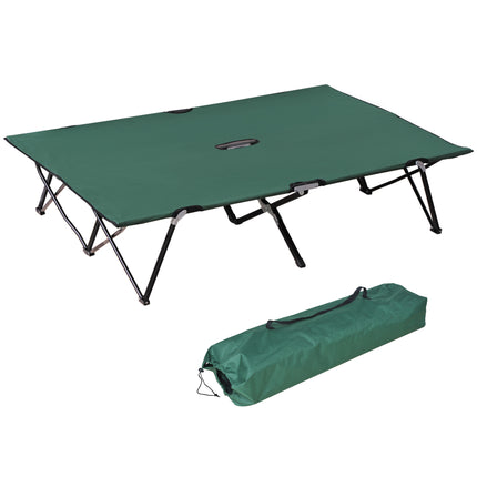 Double Foldable Camping Cot Bed with Carry Bag for Two - Green