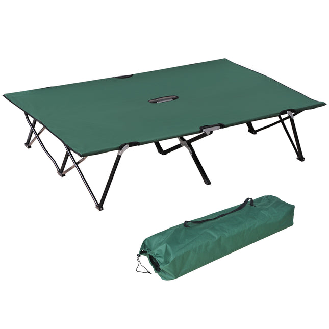 Double Foldable Camping Cot Bed with Carry Bag for Two - Green