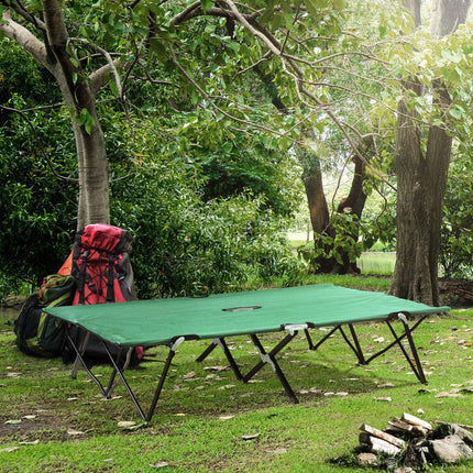 Double Foldable Camping Cot Bed with Carry Bag for Two - Green