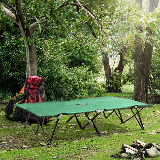 Double Foldable Camping Cot Bed with Carry Bag for Two - Green