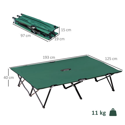 Double Foldable Camping Cot Bed with Carry Bag for Two - Green