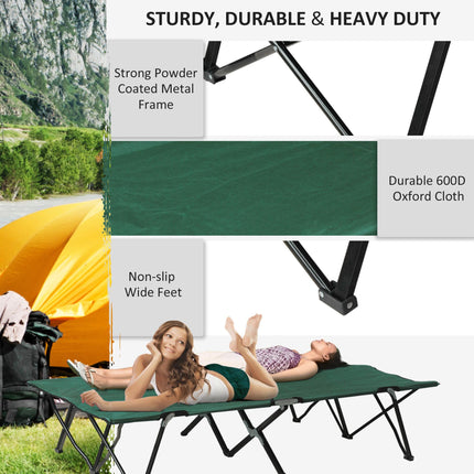 Double Foldable Camping Cot Bed with Carry Bag for Two - Green