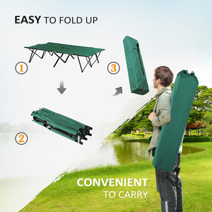 Double Foldable Camping Cot Bed with Carry Bag for Two - Green
