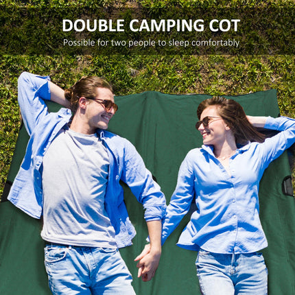 Double Foldable Camping Cot Bed with Carry Bag for Two - Green