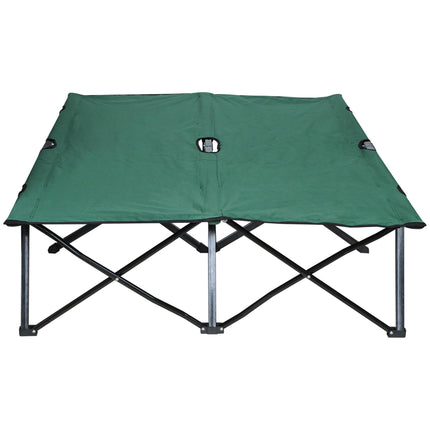 Double Foldable Camping Cot Bed with Carry Bag for Two - Green