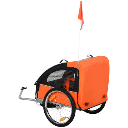 2 Seat Kids Bike Trailer with Safety Harness and Steel Frame - Orange Black