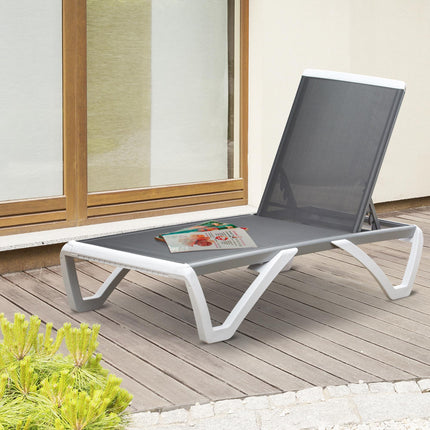 Portable Outdoor Adjustable Chaise Lounge with Breathable Texteline - Light Grey