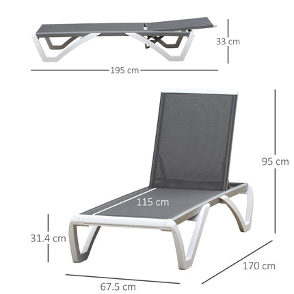 Portable Outdoor Adjustable Chaise Lounge with Breathable Texteline - Light Grey