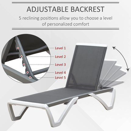 Portable Outdoor Adjustable Chaise Lounge with Breathable Texteline - Light Grey