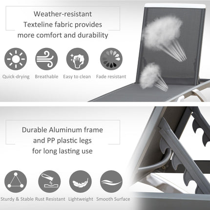 Portable Outdoor Adjustable Chaise Lounge with Breathable Texteline - Light Grey