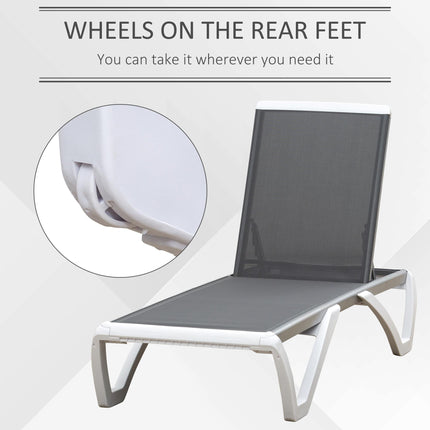 Portable Outdoor Adjustable Chaise Lounge with Breathable Texteline - Light Grey
