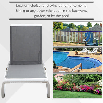 Portable Outdoor Adjustable Chaise Lounge with Breathable Texteline - Light Grey