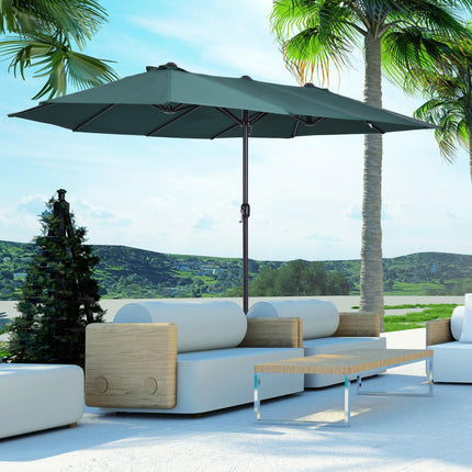 4.6m Double Canopy Garden Parasol Sun Umbrella Patio Market Shelter - Green