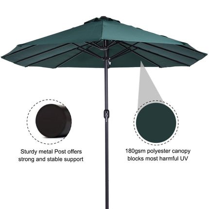 4.6m Double Canopy Garden Parasol Sun Umbrella Patio Market Shelter - Green