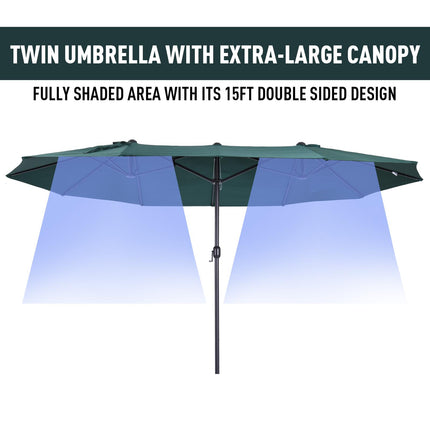 4.6m Double Canopy Garden Parasol Sun Umbrella Patio Market Shelter - Green